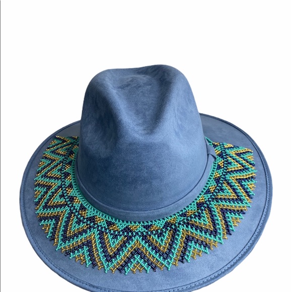 Suede Cowgirl Hat with Beaded Huichol Hat Band